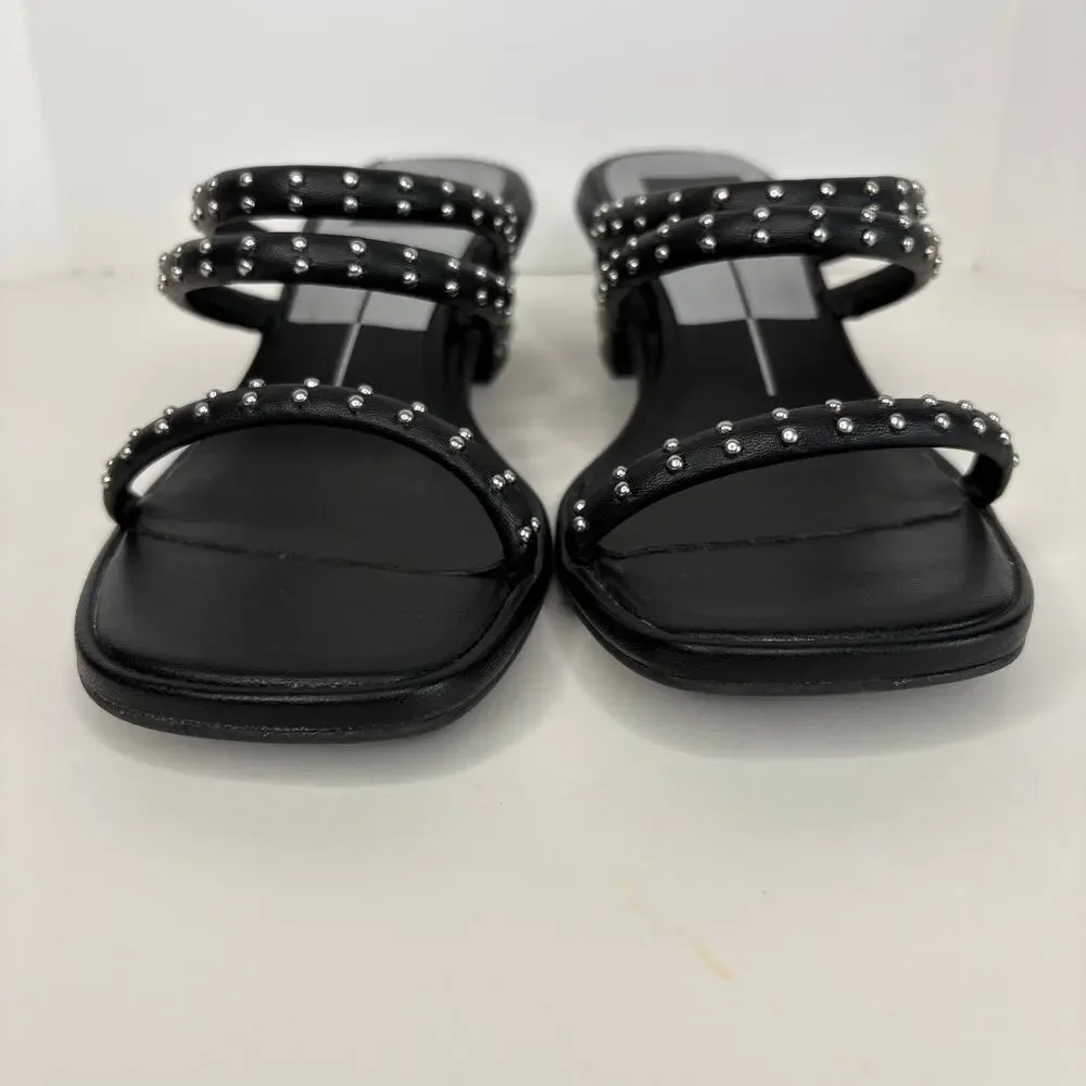 Dolce Vita Studded Black Slip On Square Toe Heeled Sandals - Women's Size 6.5
